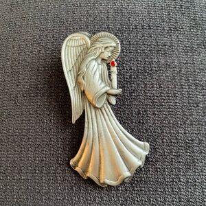 “JJ” Jonette  Silver Pewter Brooch/Pin Praying Angel With Candle